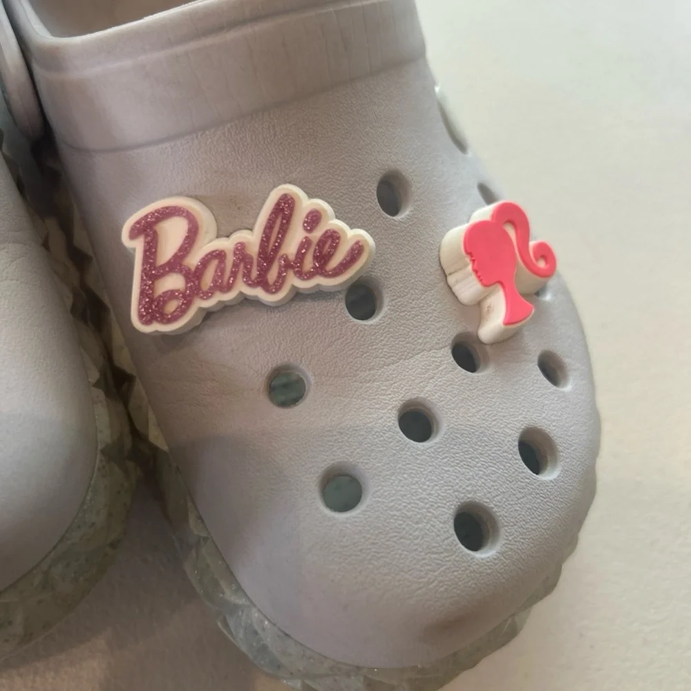 Crocs Classic Kids Clogs In Baby Blue with Sparkles & Barbie Themed Jibbitz Sz 2
